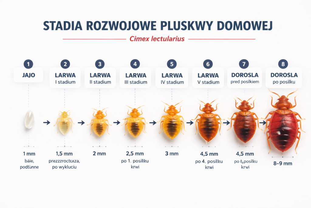LISTA SZKODNIKÓW stadia rozwoju pluskwy domowej